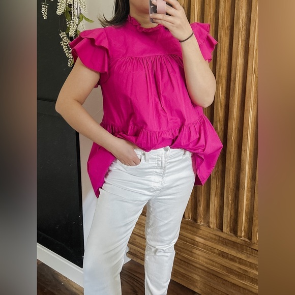 Anthropologie X Maeve Ophelia Ruffle Sleeve Long High Neck Blouse. Size S - Picture 4 of 13